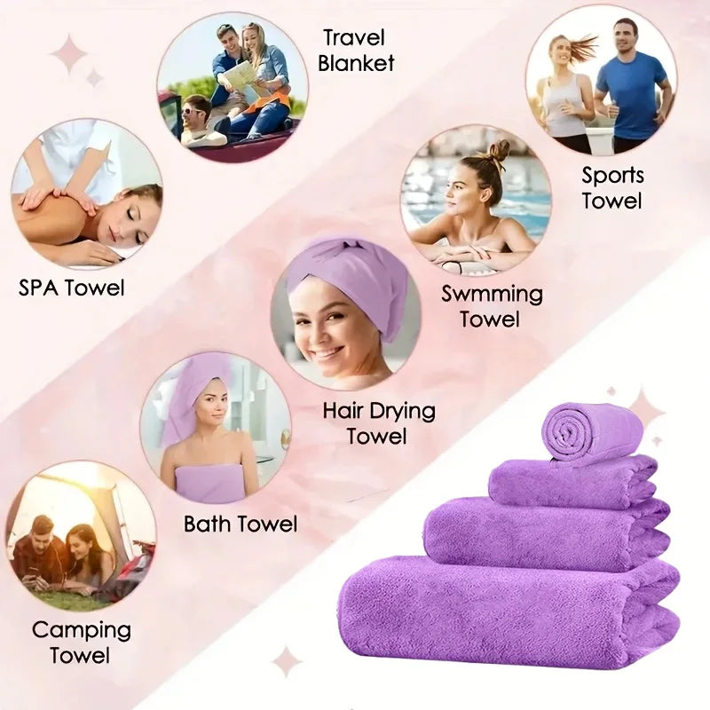 4pcs Ultra Soft Coral Fleece Bath Towel Set