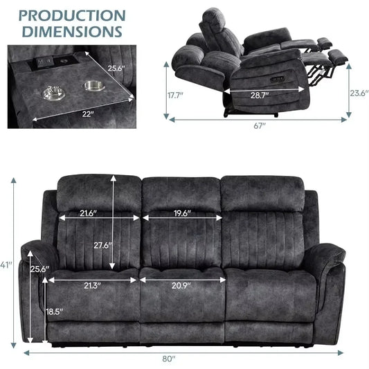 Adjustable Headrest, Electric Reclining Couch with Wireless Charge,