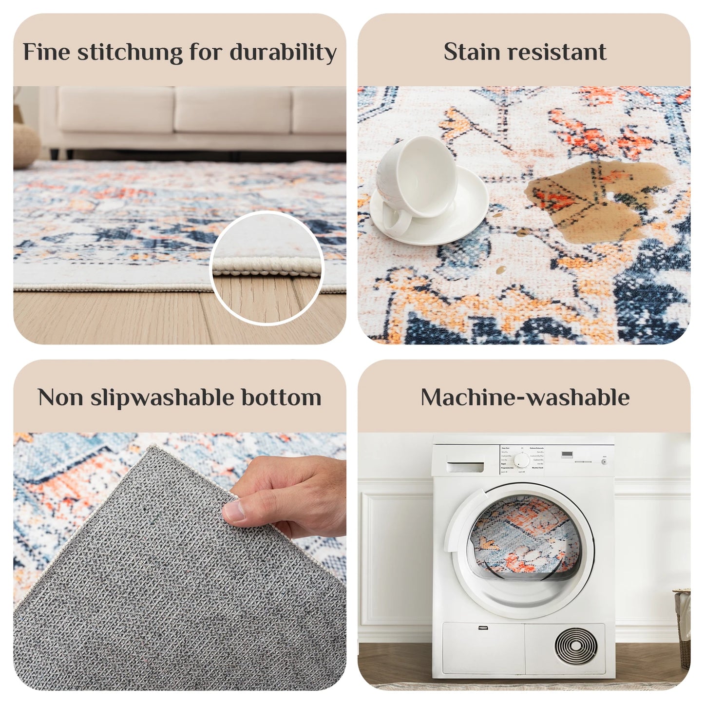 Stain Resistant Vintage Washable Area Rugs
