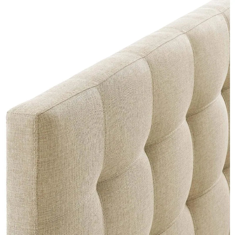Linen Fabric Upholstered Queen Headboard in Beige