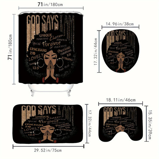 4PCS/set Bathroom shower curtain set, with 12 hooks