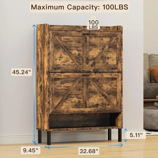 Shoe Cabinet with 2 Flip-Drawers & Coat Hooks