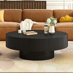 ' Round Coffee Table Thick Tabletop for Living Room