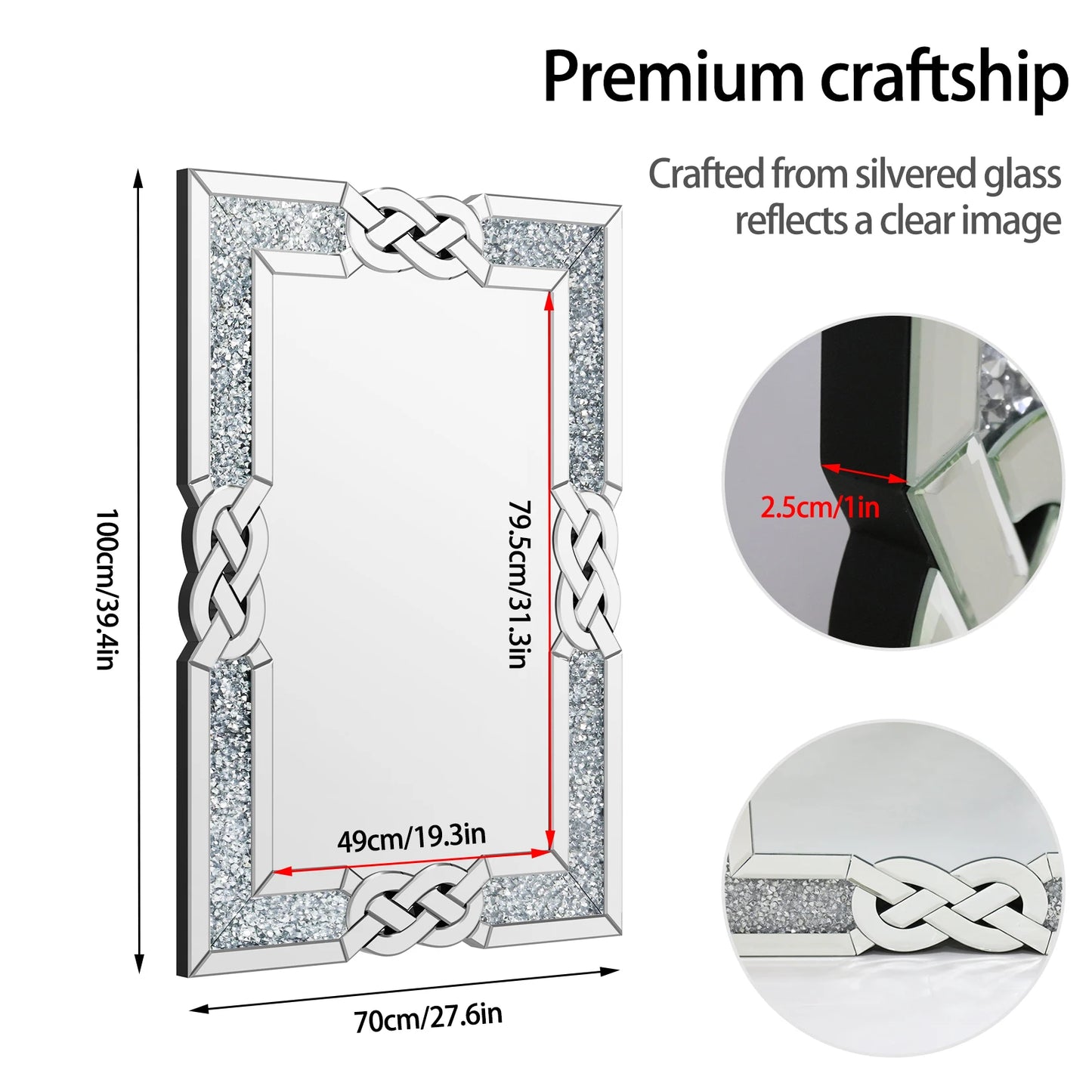 Large Crystal Crush Diamond Decorative Wall Mirror