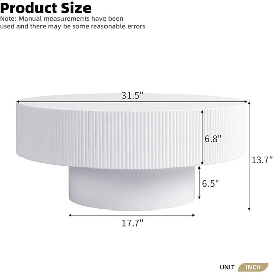 ' Round Coffee Table Thick Tabletop for Living Room