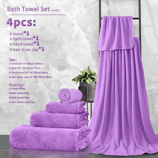 4pcs Ultra Soft Coral Fleece Bath Towel Set