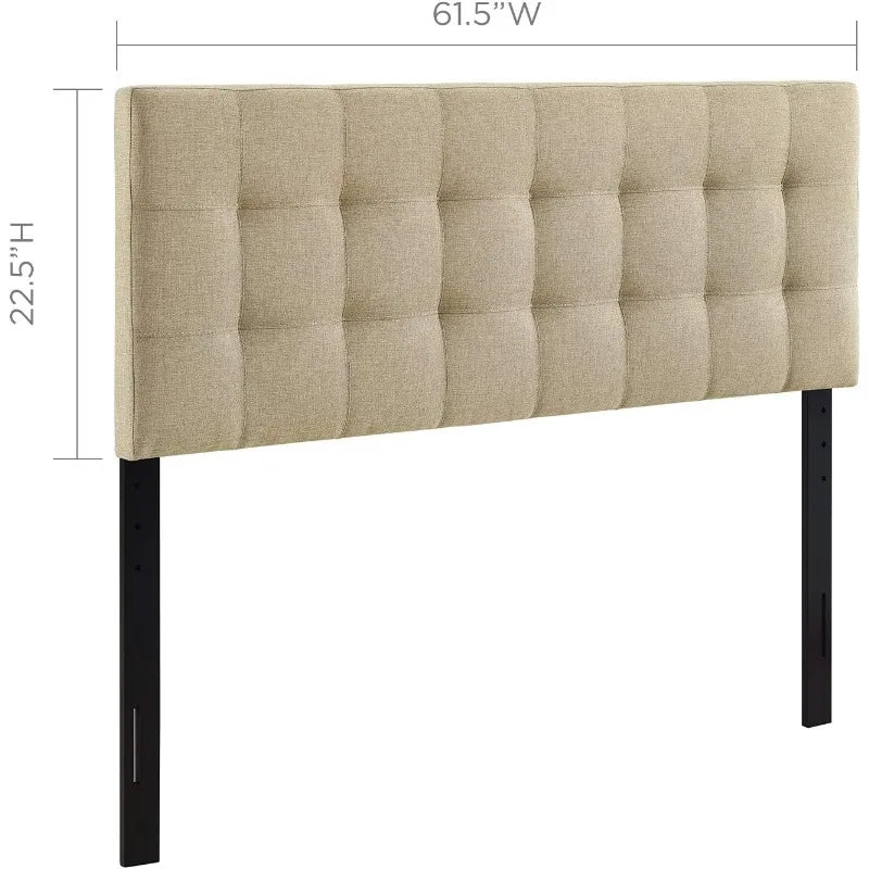 Linen Fabric Upholstered Queen Headboard in Beige