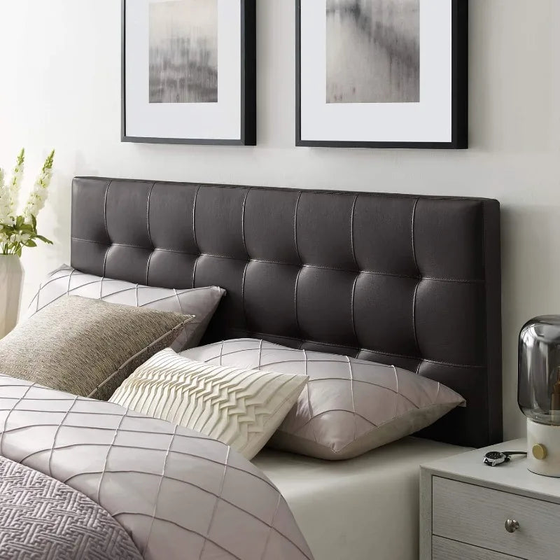Tufted Faux Leather Upholstered Queen Headboard in Brown