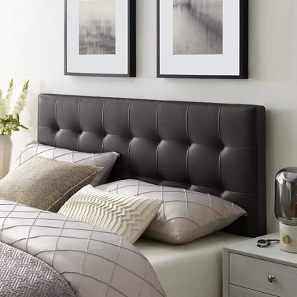 Tufted Faux Leather Upholstered Queen Headboard in Brown