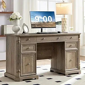 7 Drawers - Farmhouse Home Office Desk with Storage & Power Outlet