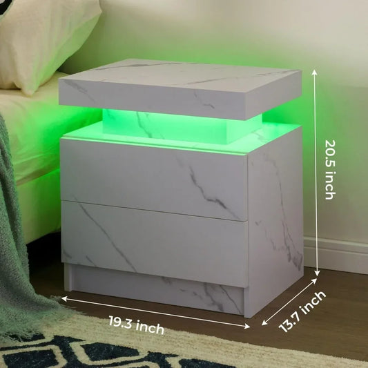 Night Stand Set 2 LED Nightstand with 2 Drawers