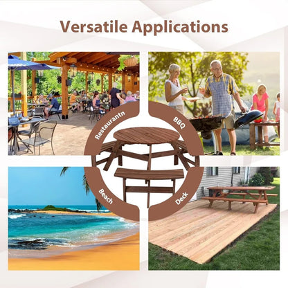 6-Person Outdoor Circular Wooden Picnic Table