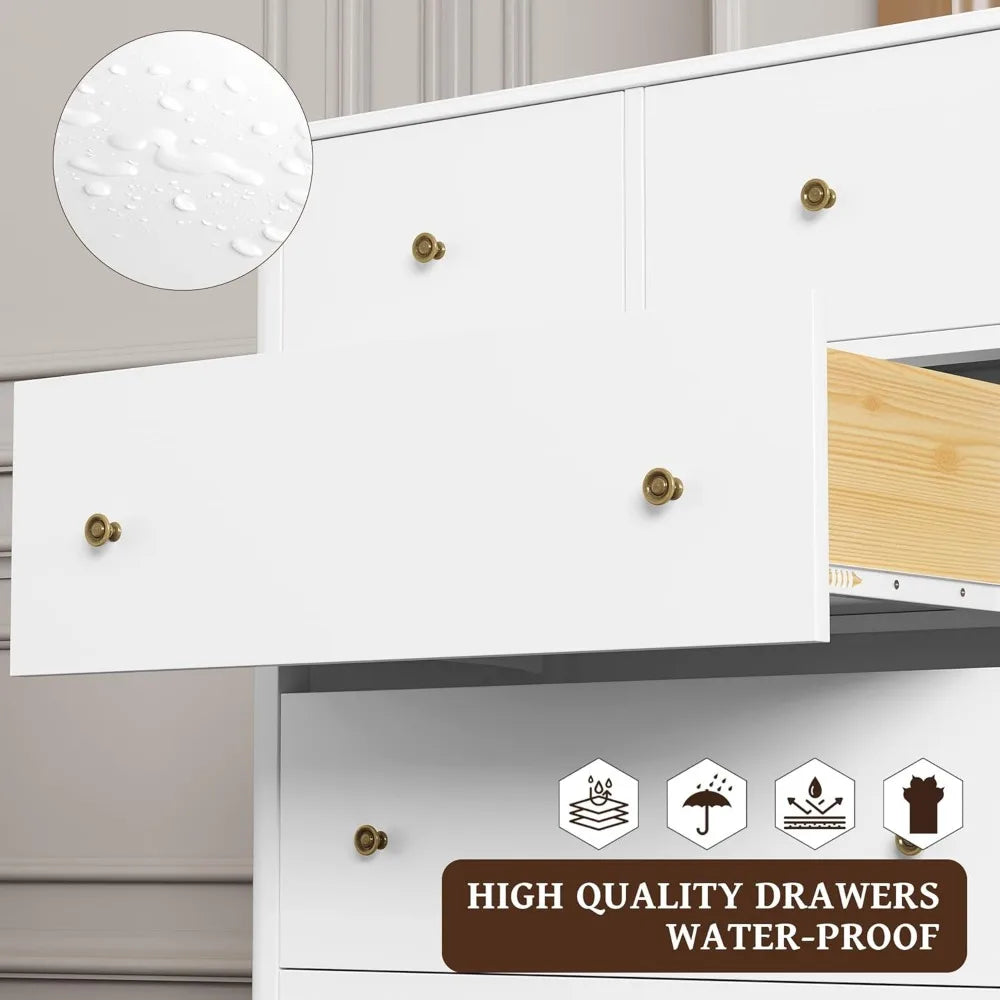 White Dresser with 5 Drawers, Tall Chest