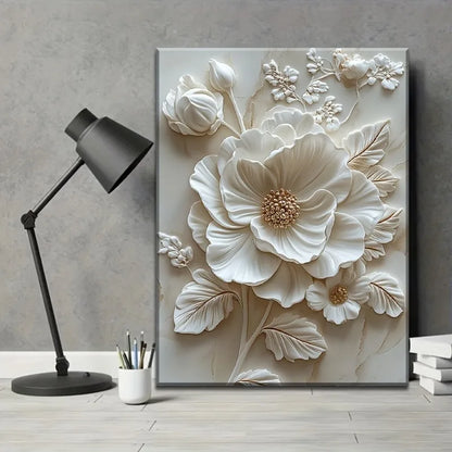 White Flower Pattern Wood Frame Canvas Murals