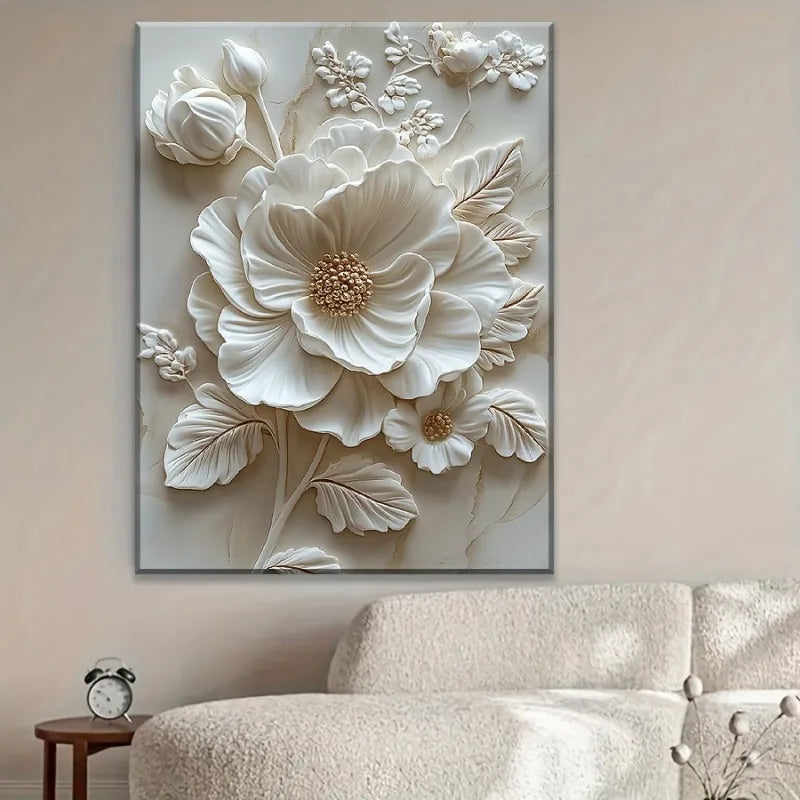 White Flower Pattern Wood Frame Canvas Murals