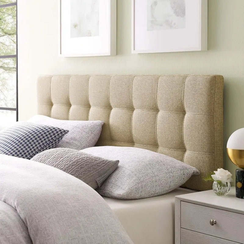 Linen Fabric Upholstered Queen Headboard in Beige