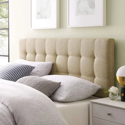 Linen Fabric Upholstered Queen Headboard in Beige