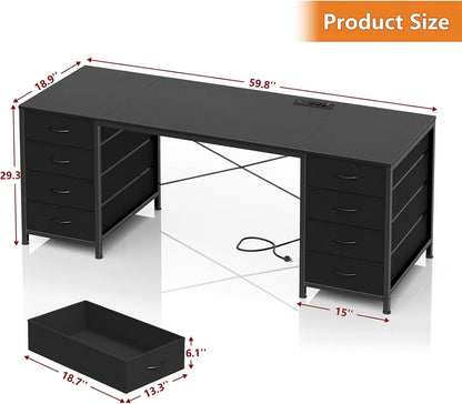 60 Inch Computer Desk with 8 Drawers,