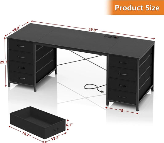 60 Inch Computer Desk with 8 Drawers,