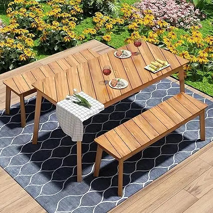 3 Pieces Outdoor Dining Table Set