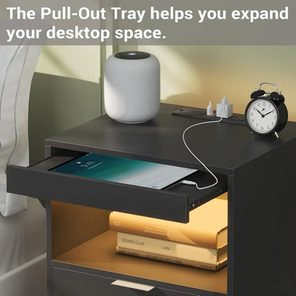 Black Nightstand LED with Wireless Charging Station