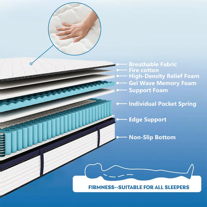 Queen Size Mattress Gel Memory Foam Hybrid Mattress