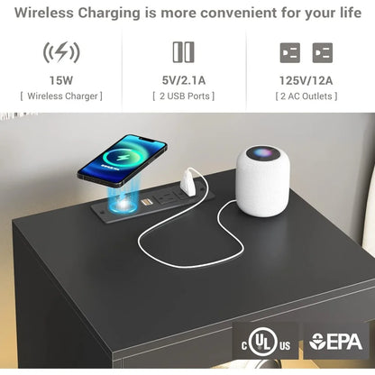 Black Nightstand LED with Wireless Charging Station