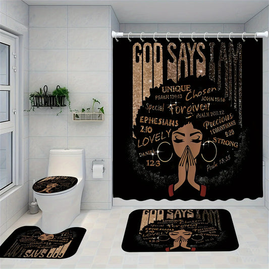 4PCS/set Bathroom shower curtain set, with 12 hooks