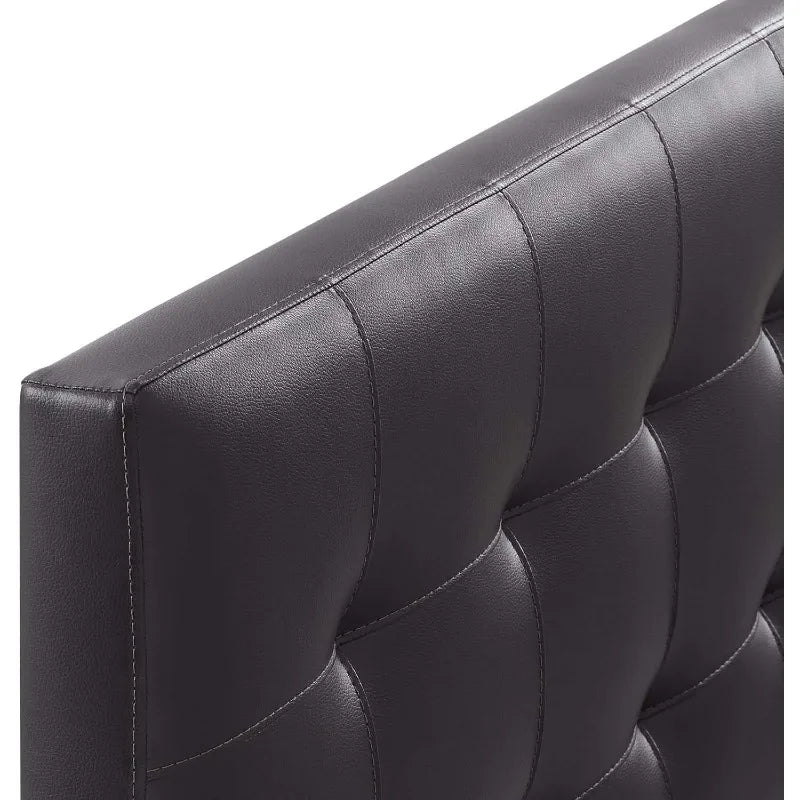 Tufted Faux Leather Upholstered Queen Headboard in Brown