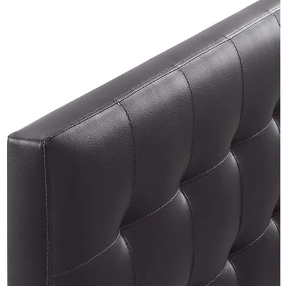 Tufted Faux Leather Upholstered Queen Headboard in Brown