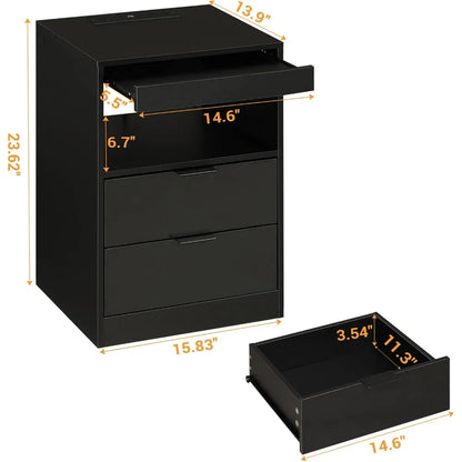 Black Nightstand LED with Wireless Charging Station