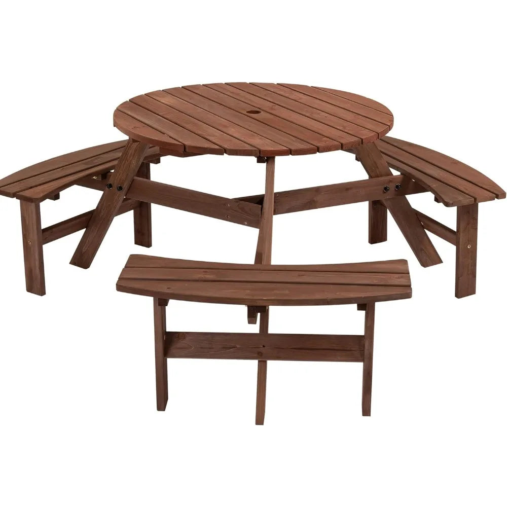 6-Person Outdoor Circular Wooden Picnic Table