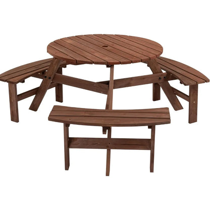 6-Person Outdoor Circular Wooden Picnic Table