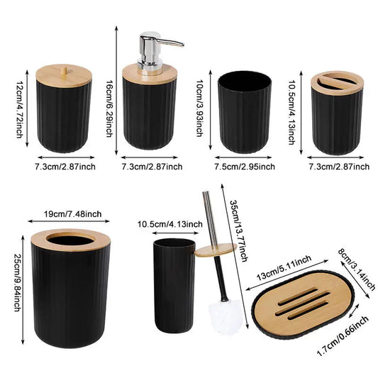 7 Pcs Bamboo Bathroom Accessories Set