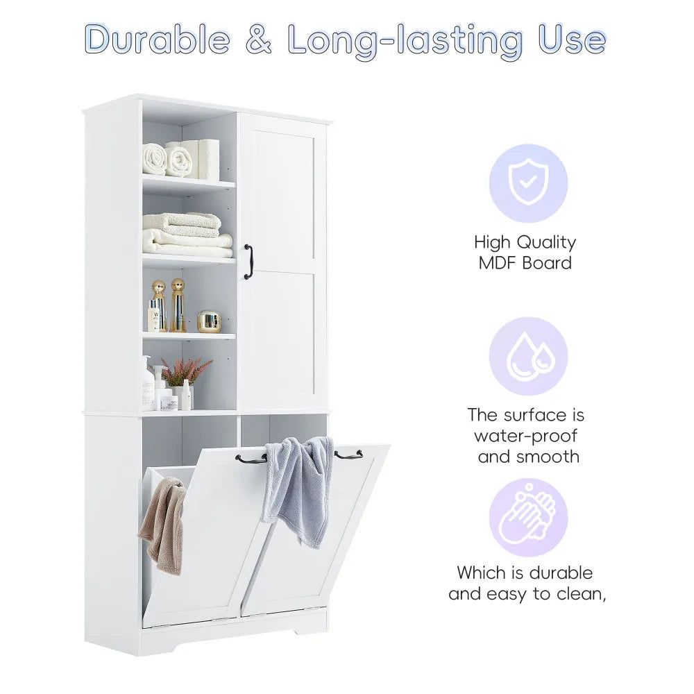Bathroom Storage Cabinet with Tilt-Out Laundry Hamper