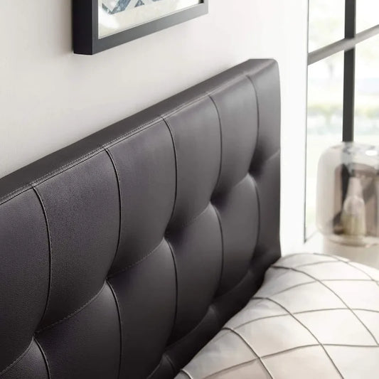 Tufted Faux Leather Upholstered Queen Headboard in Brown